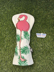 Flamingo White Leather Driver Head Cover Craftsman Golf