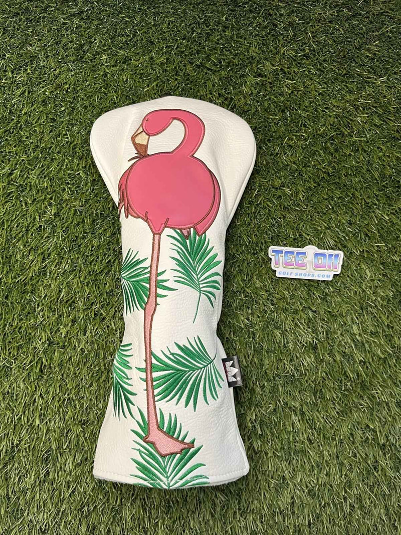 Flamingo White Leather Driver Head Cover Craftsman Golf